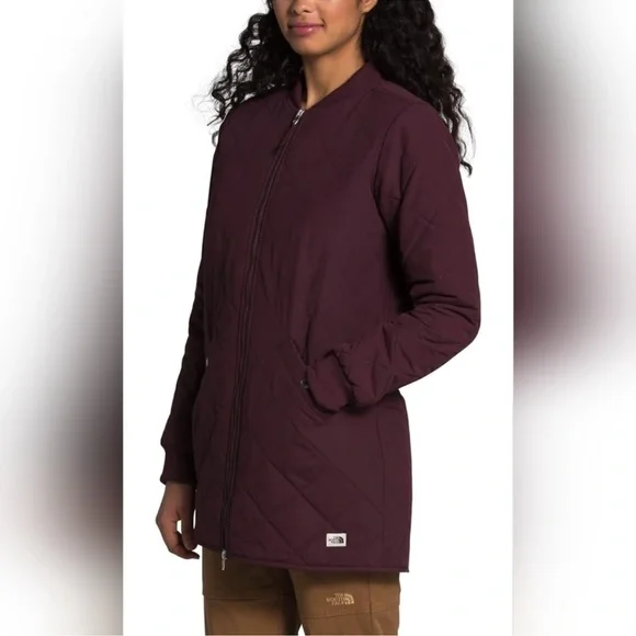 The North Face Womens Quilted Cuchillo Parka Large Coat Fleece Burgundy Maroon - Picture 2 of 16